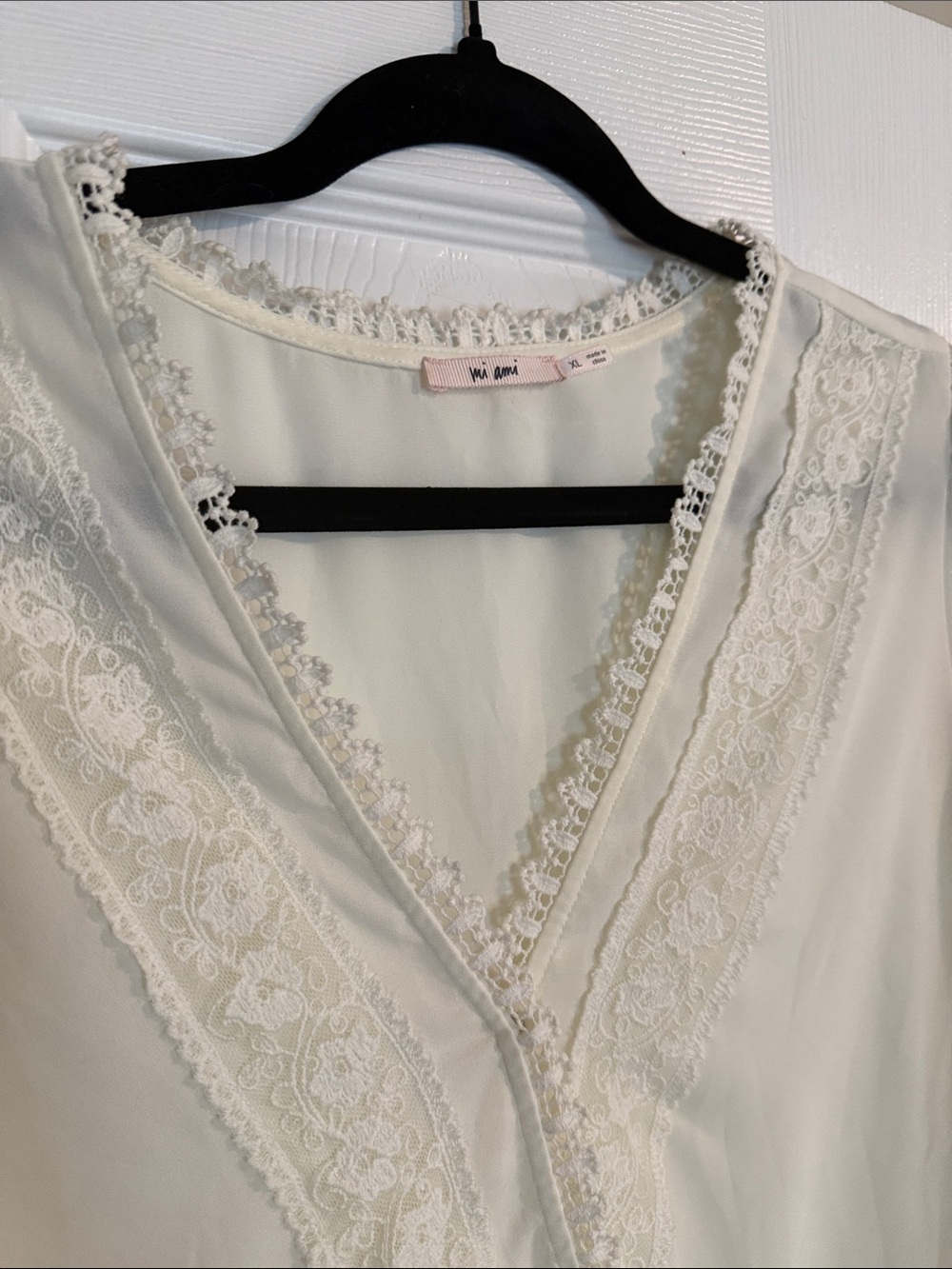 Ivory Lace-Trim V-Neck Blouse - Women Tops - Picture 3 of 6